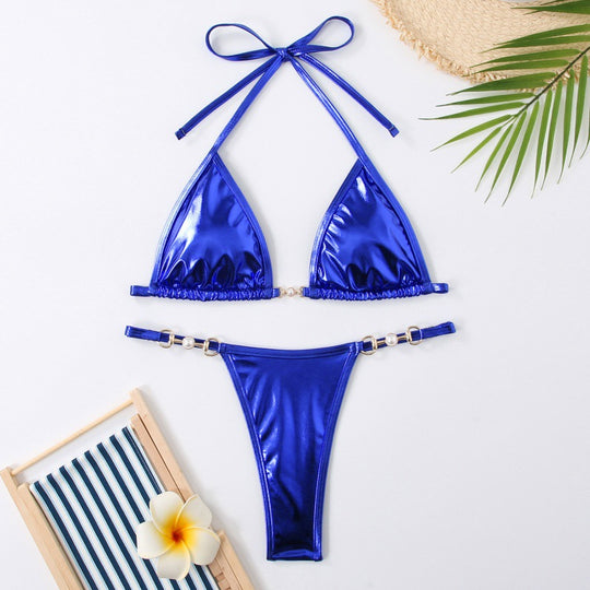 Damen Triangel-Bikini mit schimmerndem Obermaterial und eleganten Schmuckdetails R&B