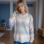Damen lässiger Pullover mit sanften Farbverlauf und Rundhalsausschnitt R&B