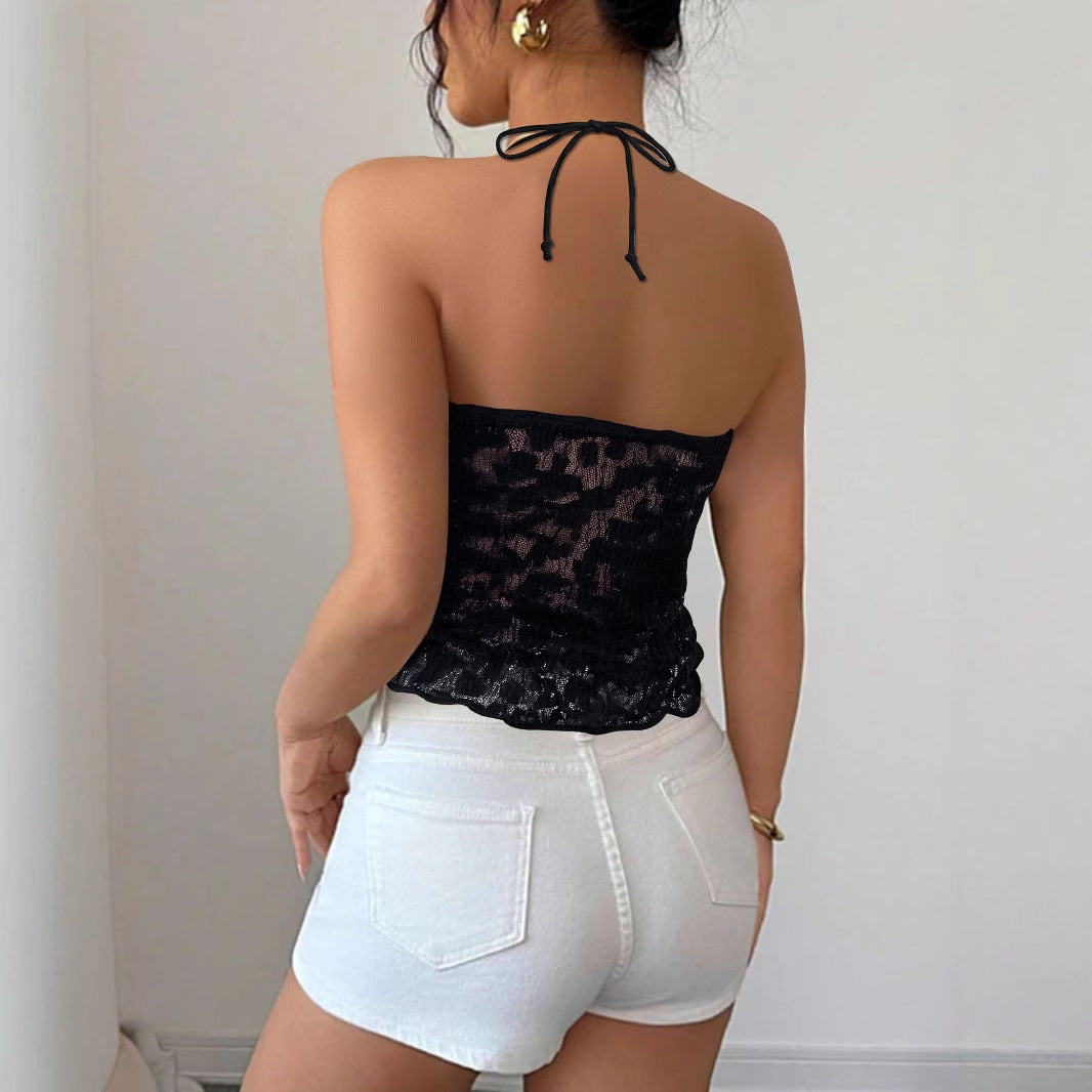 Damen Spitzen-Bustier mit Bindeband und transparentem Design R&B