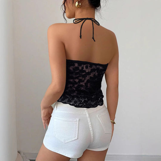 Damen Spitzen-Bustier mit Bindeband und transparentem Design R&B
