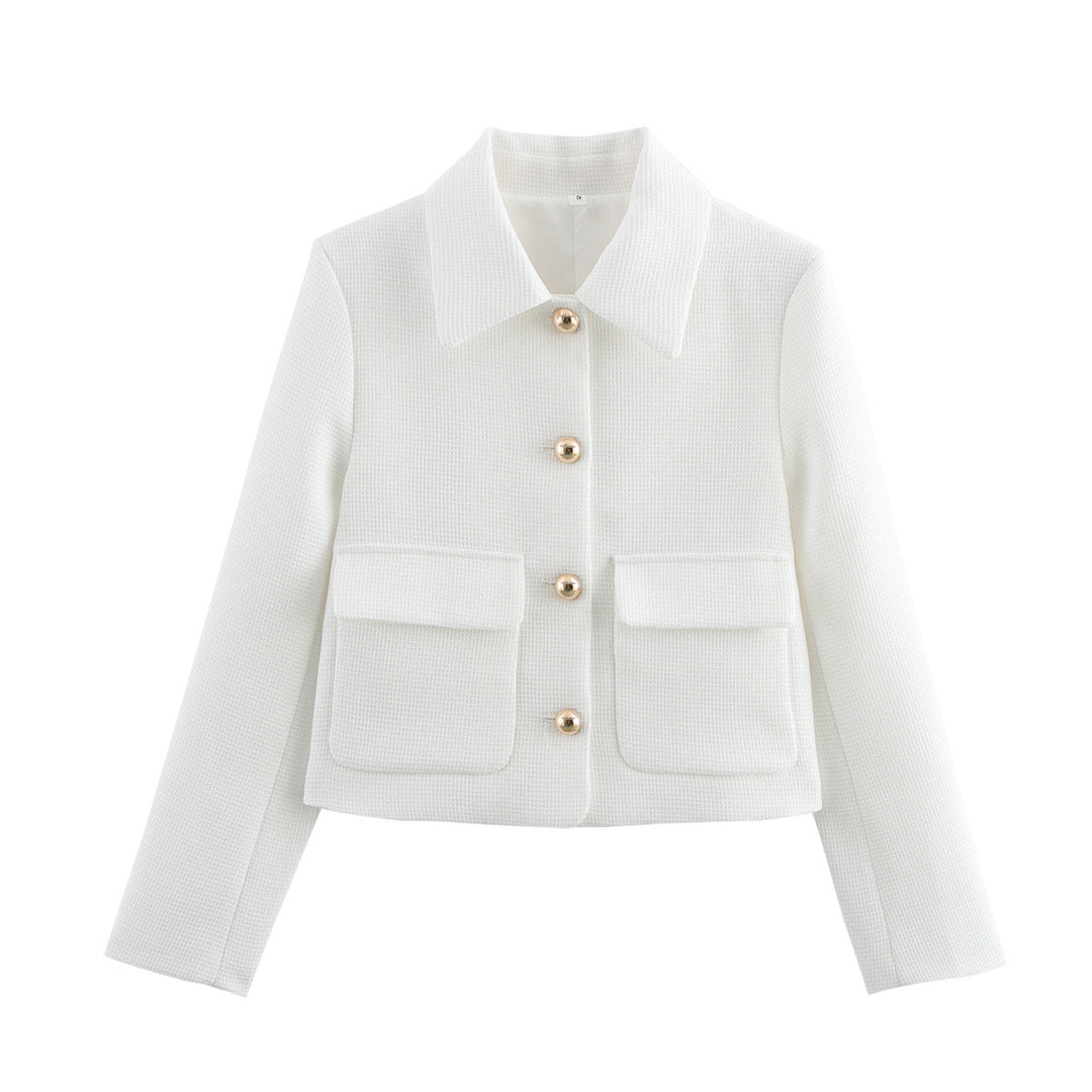 Damen cropped Blazerjacke mit dekorativen Knöpfen und praktischen Taschen R&B