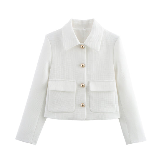 Damen cropped Blazerjacke mit dekorativen Knöpfen und praktischen Taschen R&B
