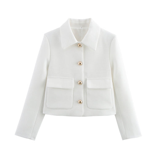 Damen cropped Blazerjacke mit dekorativen Knöpfen und praktischen Taschen R&B