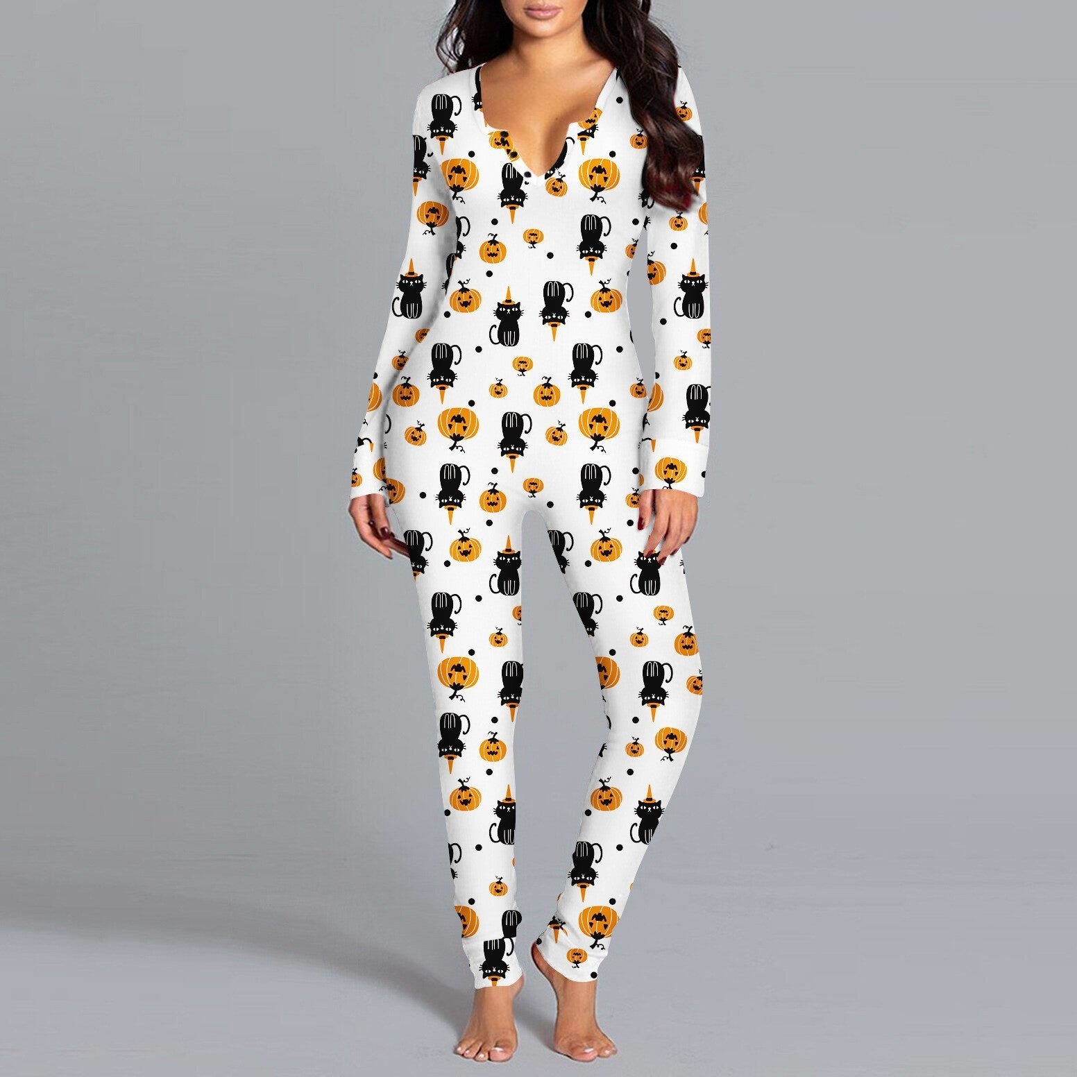 Damen Langarm Halloween-Themen Onesie Pyjama Set R&B