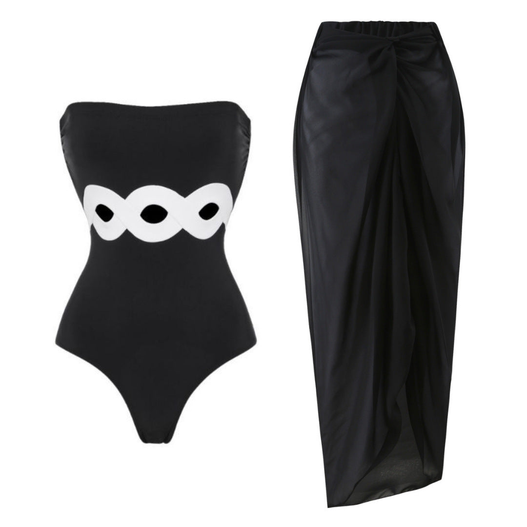 Damen Bandeau-Badeanzug mit elegantem Wickelrock R&B