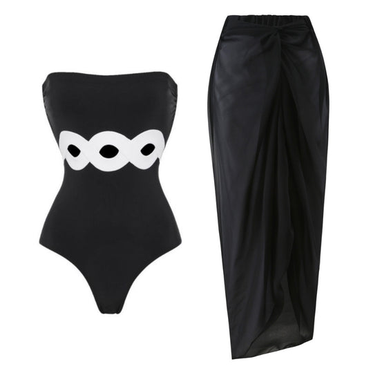 Damen Bandeau-Badeanzug mit elegantem Wickelrock R&B