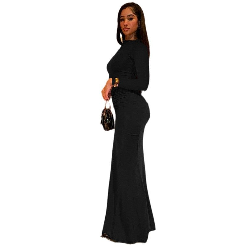 Damen Elegantes Langarm-Maxi-Kleid mit figurformendem Design R&B