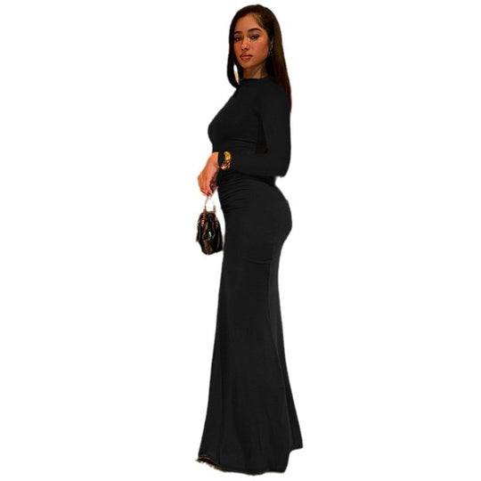 Damen Elegantes Langarm-Maxi-Kleid mit figurformendem Design R&B