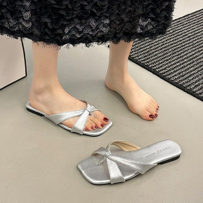 Damen bequeme Zehentrenner-Sandaletten mit modernem Knoten-Design R&B