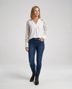Damen Bluse Chiffon Spitze elegant