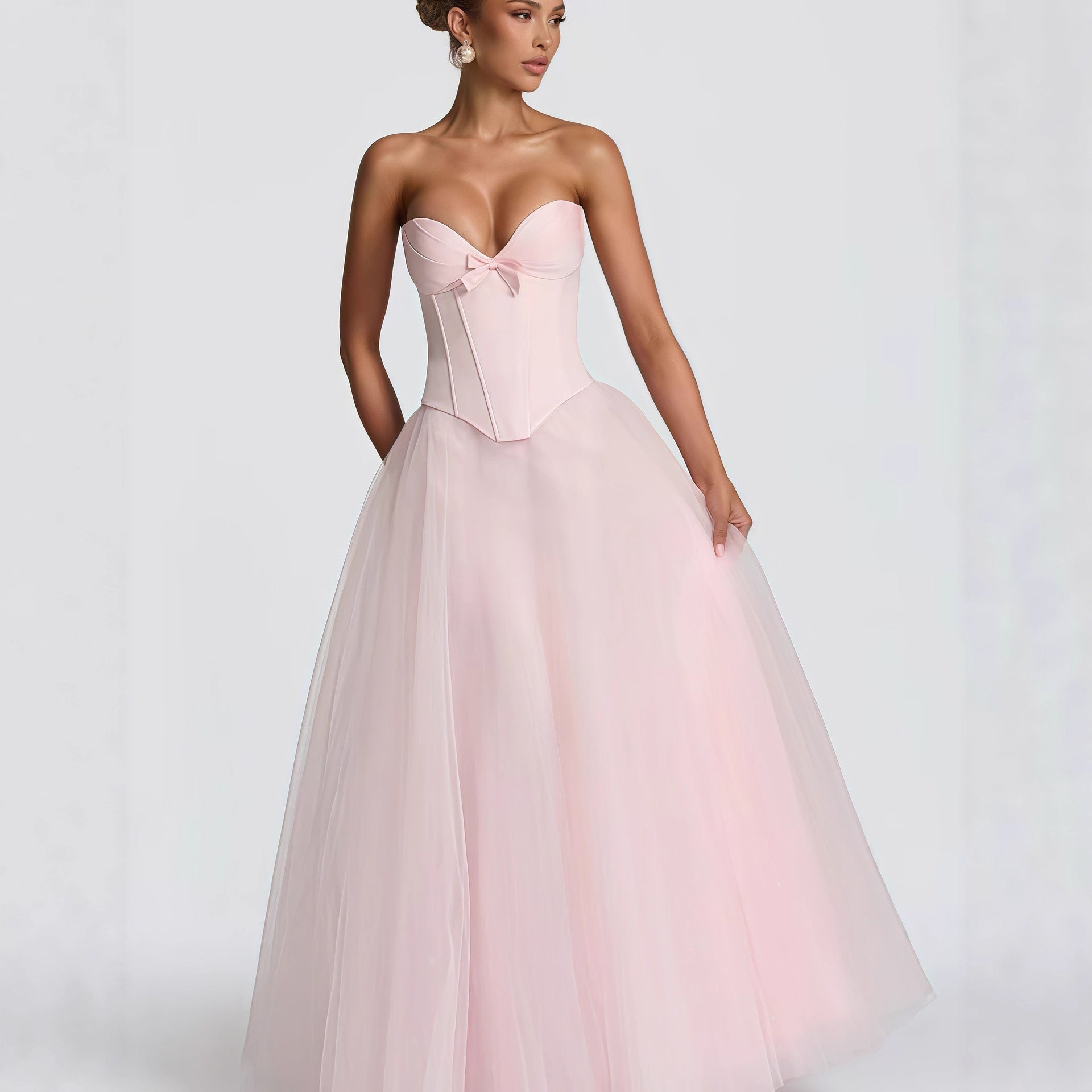 Damen Elegantes A-Linien Brautkleid mit schulterfreier Corsage und voluminösem Tüllrock