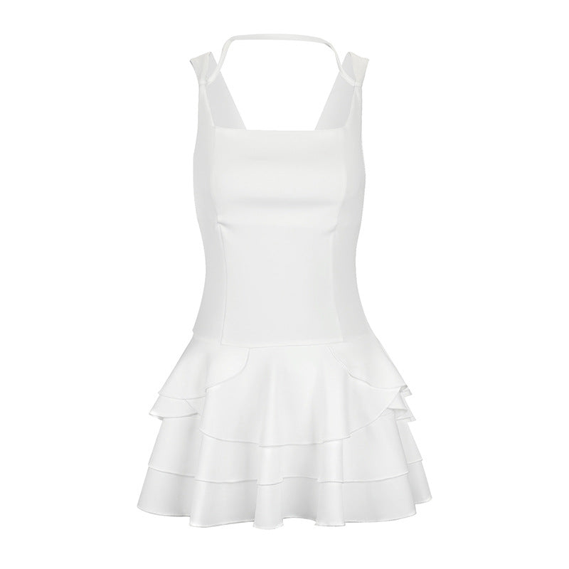 Damen Fließendes Sommerkleid mit mehrlagigem Rock und verstellbaren Trägern R&B