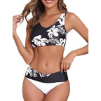 Damen Bikini-Set mit hohem Bund und floralem Muster R&B