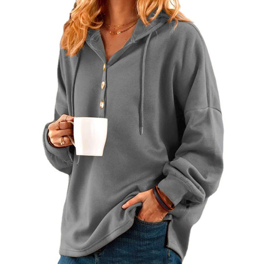 Damen Kapuzenpullover mit dekorativen Knöpfen und lässigem Schnitt R&B