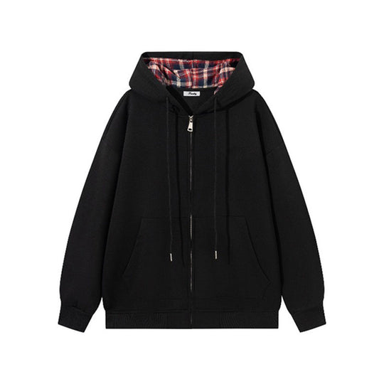 Damen Kapuzenjacke mit karierter Innenverkleidung und elegantem Reißverschluss R&B
