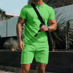 Herren nan sportives Poloshirt- und Chino-Shorts-Set mit halbem Reißverschluss, strukturiertem Jersey und dezenter Bügelfalte R&B