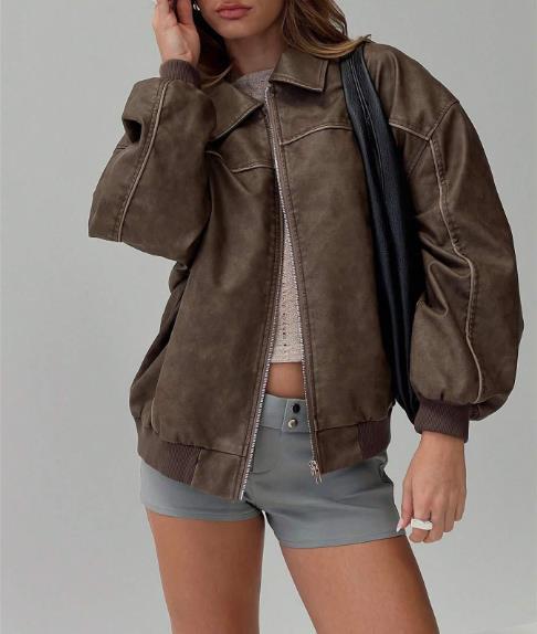 Damen Kunstleder Jacke im modernen Oversized-Stil R&B