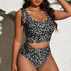 Damen Hochgeschnittener Bikini mit floralem Design und sportlichem Crop-Top R&B