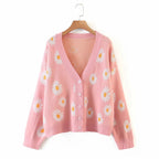 Damen Strickjacke mit Blumenmuster und V-Ausschnitt R&B