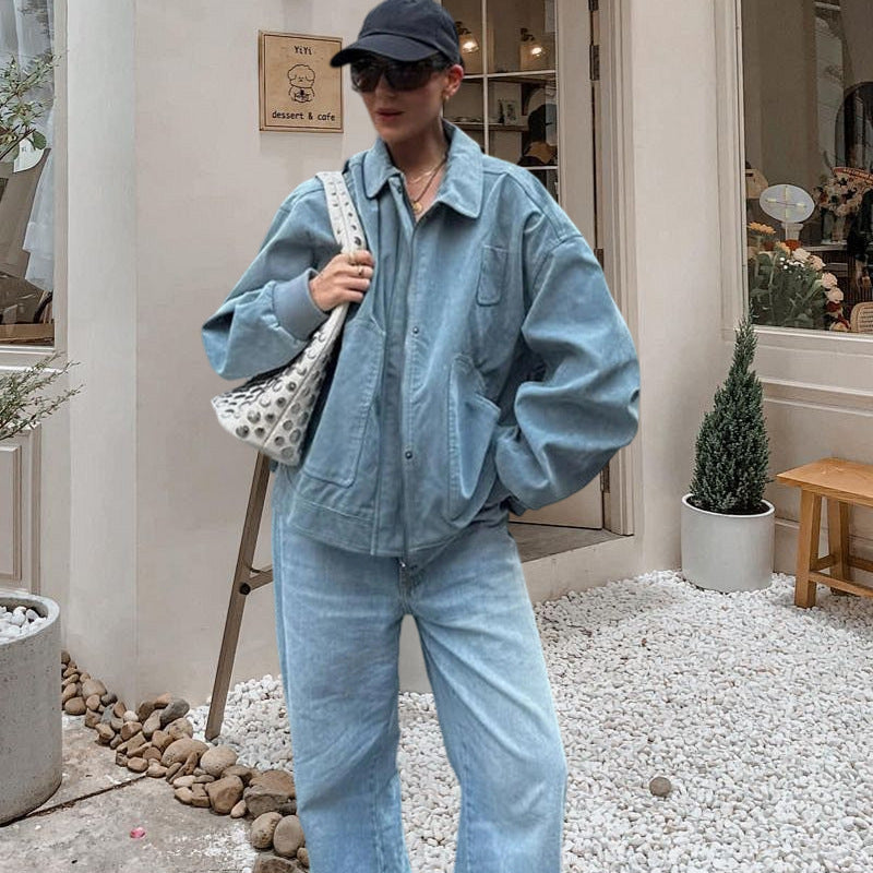 Damen Oversized Denimjacke im lässigen Stil mit praktischen Taschen R&B