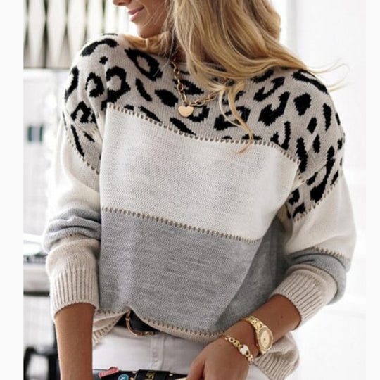 Damen Modischer Batik-Pullover mit animalischem Muster R&B