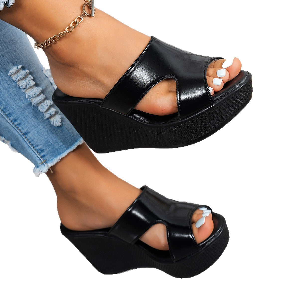 Damen Wedge-Pantoletten mit modischem Cut-Out-Design und rutschfester Sohle R&B