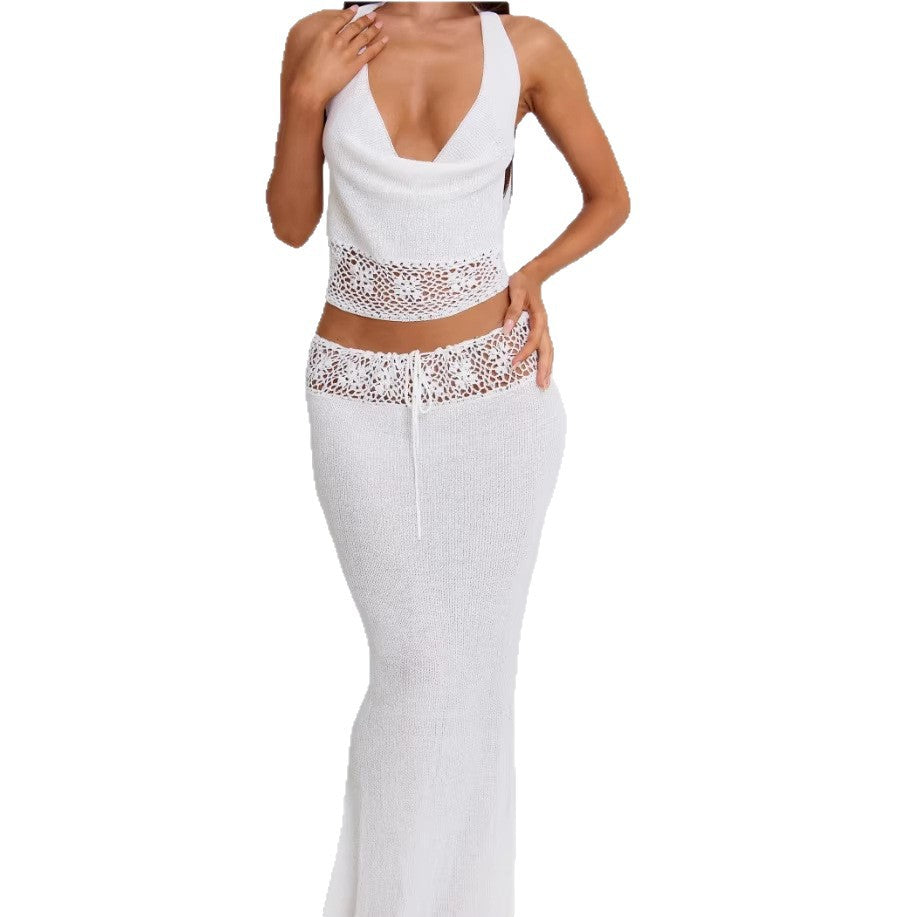 Damen luftiges Stricktop und Maxikleid Set R&B