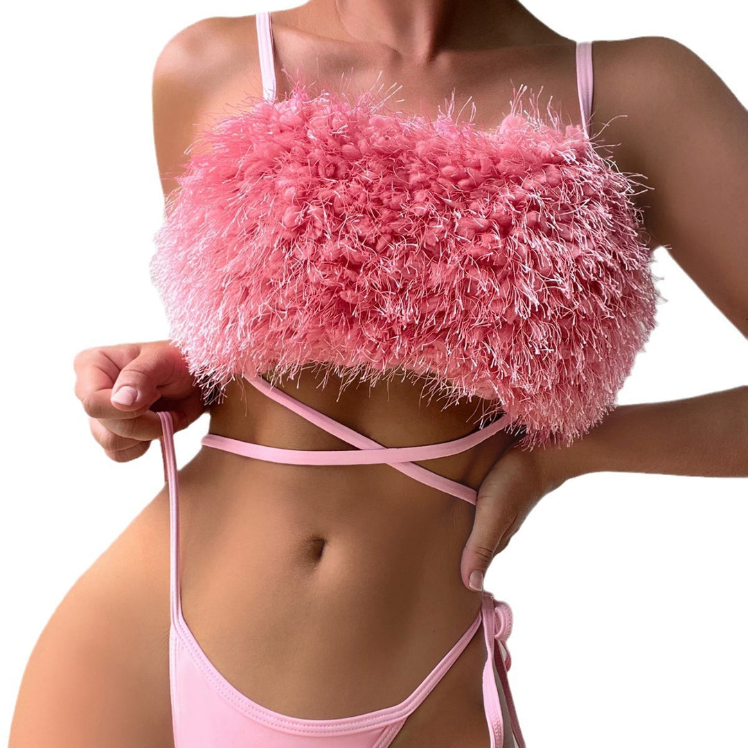 Damen Trendiger Bikini mit fluffigem Oberteil R&B