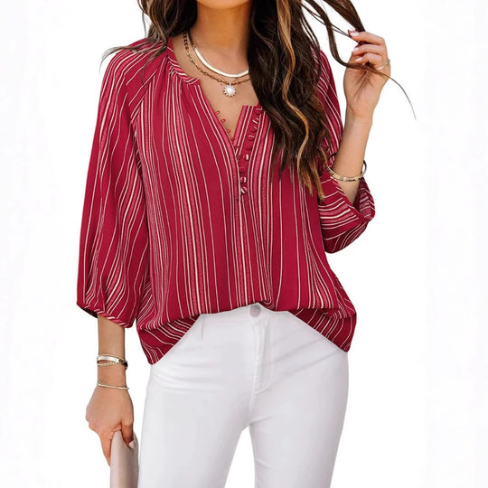 Damen Bluse mit gestreiftem Design und eleganten Knopfdetails Heidi-Mode