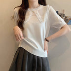 Damen Elegantes Strickoberteil mit dekorativem Rüschensaum und atmungsaktivem Design