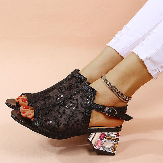Damen glamouröse Slingback-Sandalen mit funkelndem Schmuckdetail R&B