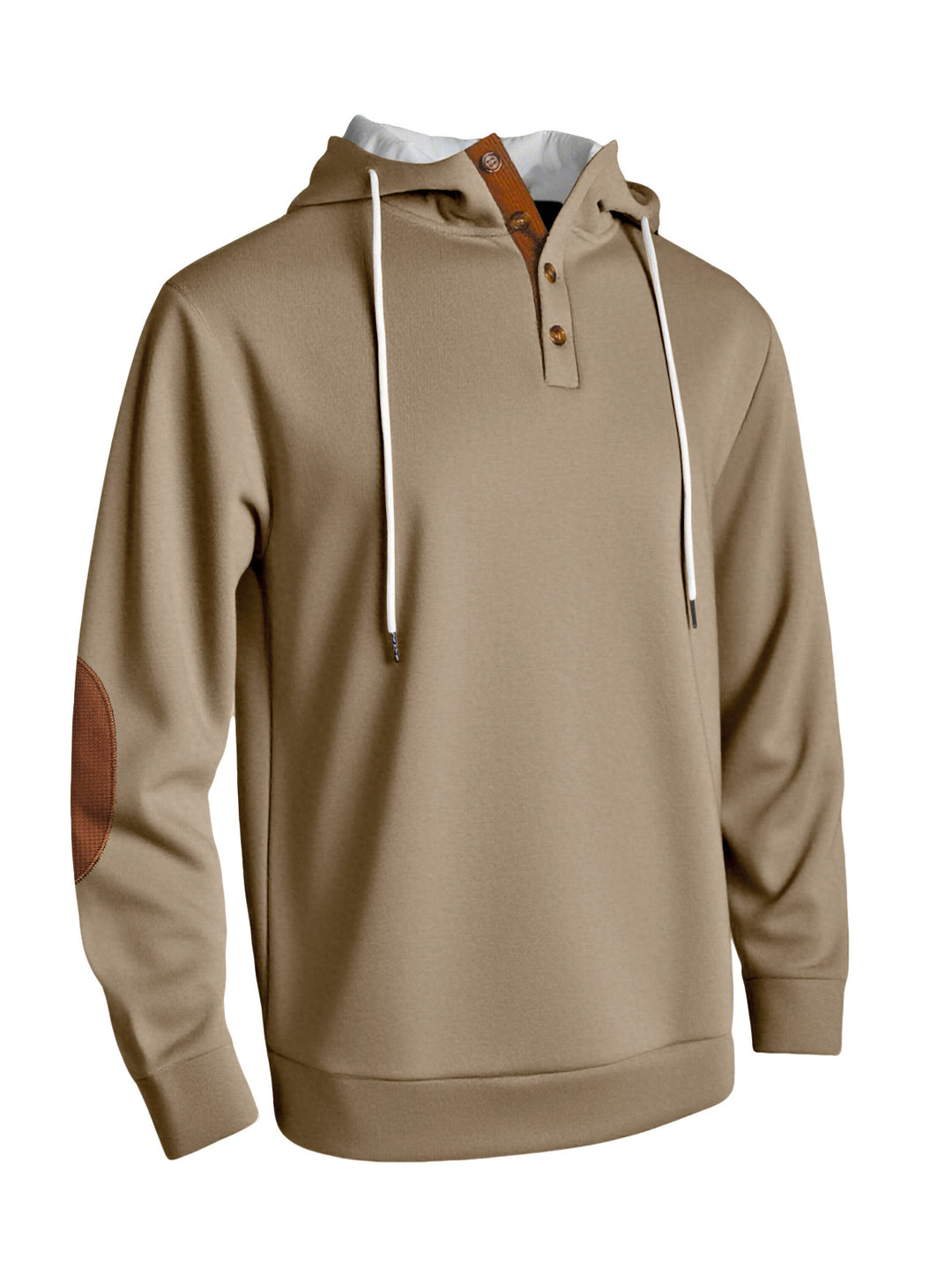 Herren nan Kapuzenpullover im puristischen Freizeitstil mit Henley-Knopfleiste, kontrastierter Kapuzeninnenseite und Ellenbogenaufnähern R&B