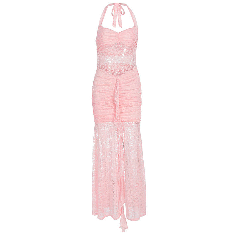 Damen Raffiniertes Maxikleid mit Spitzenakzenten und tiefem Schlitz R&B