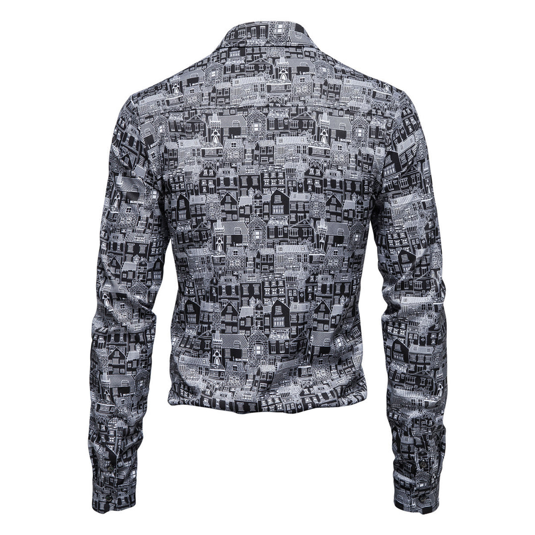 Herren Langarmhemd mit kreativem Stadtmotiv und moderner Passform R&B