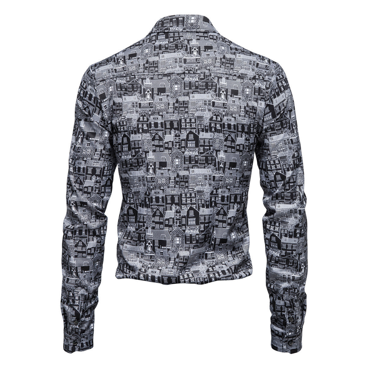 Herren Langarmhemd mit kreativem Stadtmotiv und moderner Passform