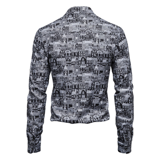 Herren Langarmhemd mit kreativem Stadtmotiv und moderner Passform R&B
