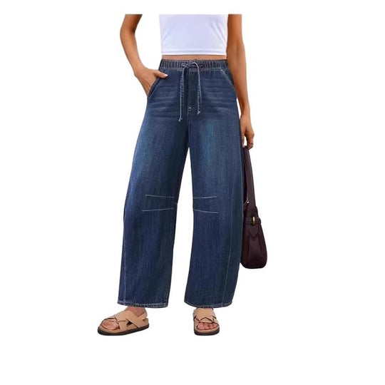 Damen weite Denim-Hose mit elastischem Bund und praktischem Schnitt R&B