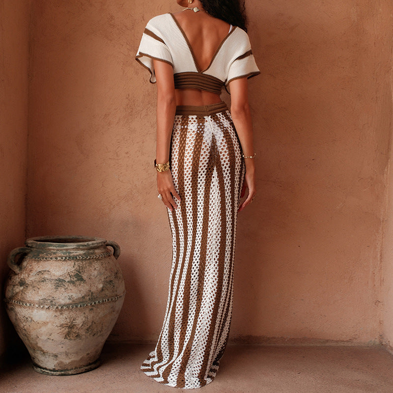 Damen Crop-Top und eleganter Palazzo-Hose Set R&B