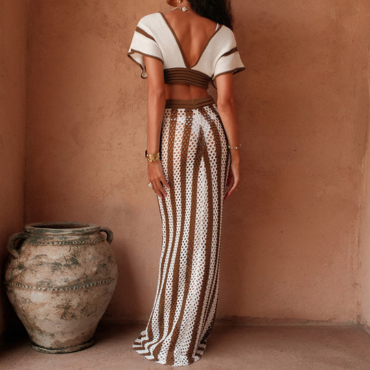 Damen Crop-Top und eleganter Palazzo-Hose Set R&B