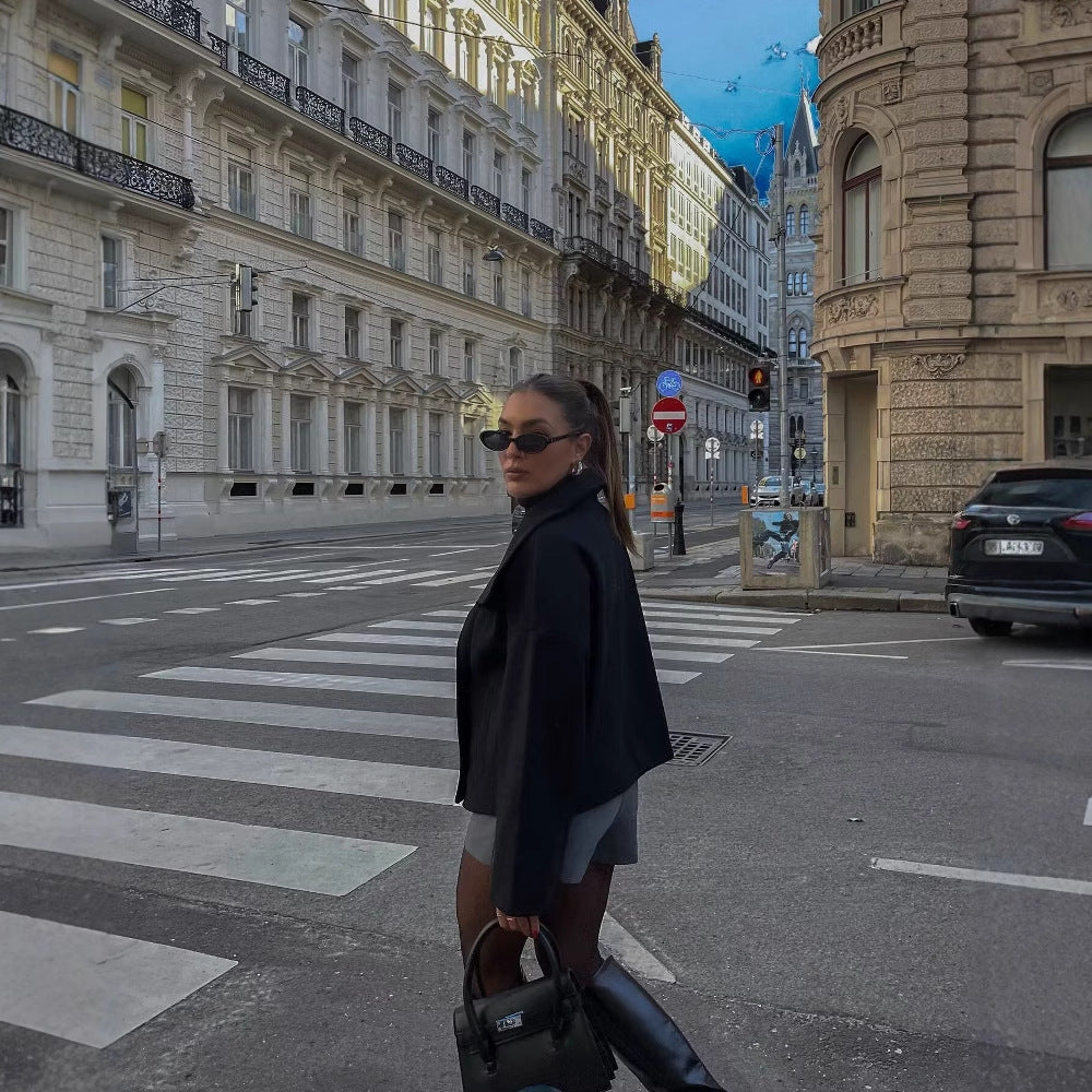 Damen Modische Oversized Jacke mit doppelter Knopfreihe und weichem Innenfutter R&B