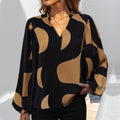 Damen Bluse mit Modischem V-Ausschnitt und Einzigartigem Muster R&B