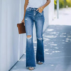 Damen Flared Jeans mit hohem Bund und modischen Destroyed-Details R&B
