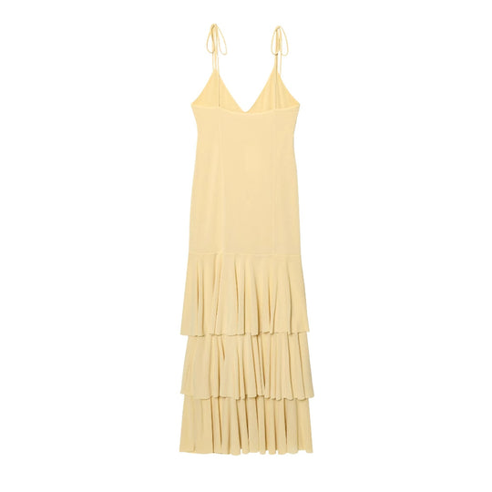 Damen Maxikleid mit voluminösen Rüschendetails und verstellbaren Spaghetti-Trägern R&B