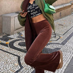 Damen Elegante Schlaghose mit hohem Bund und glattem Material R&B