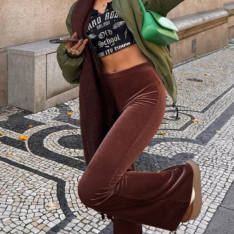 Damen Elegante Schlaghose mit hohem Bund und glattem Material R&B
