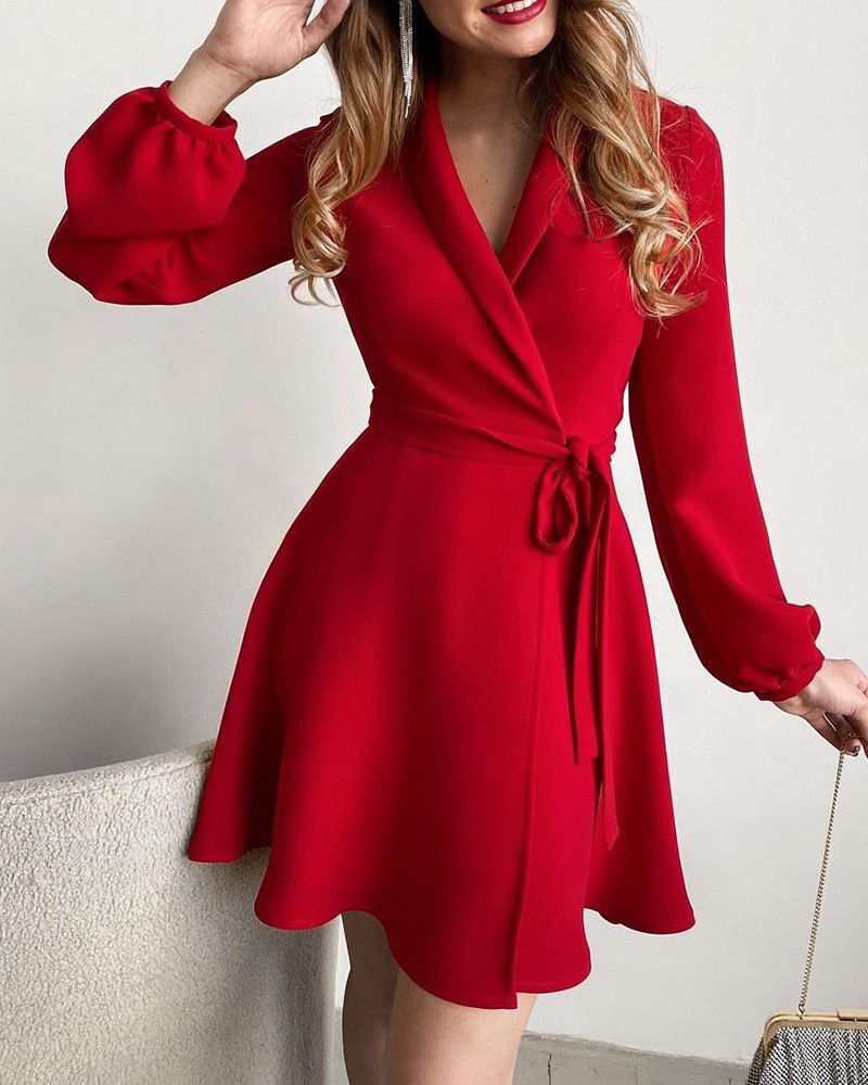 Damen Wickelkleid mit eleganten langen Ärmeln und seitlichem Schlitz R&B