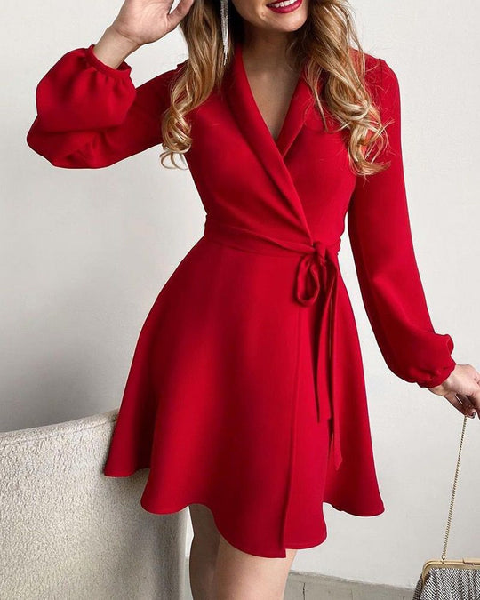 Damen Wickelkleid mit eleganten langen Ärmeln und seitlichem Schlitz R&B