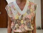 Damen Glamouröses Strickoberteil mit Blumenapplikationen und funkelnden Pailletten R&B