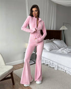 Damen nan taillierter Velours-Overall mit Halbzip, Kapuze und ausgestelltem Schlag R&B