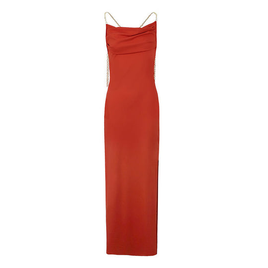 Damen Elegantes Langarm-Maxikleid mit tiefem V-Ausschnitt und zarten Rüschendetails R&B